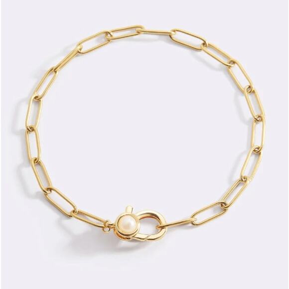 RETAIL $60 Mint & Lilly Paperclip Bracelet with Pearl Accent*18K Gold Plated - Picture 1 of 2